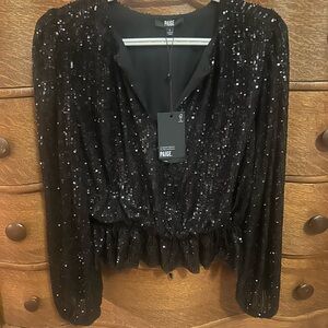PAIGE Black Sequin Blouse